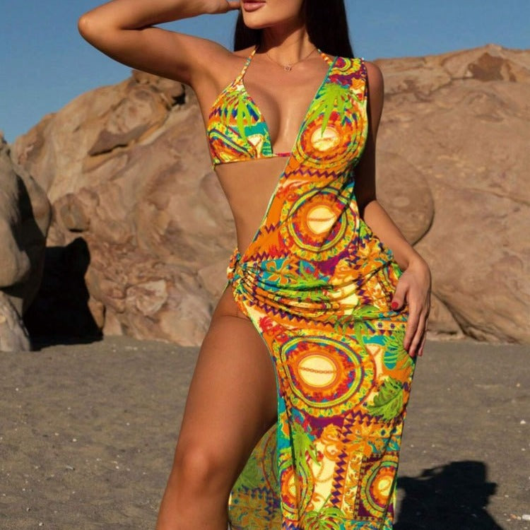 Women's bikini set with leopard pattern and transparent cover-up Mune Fashion