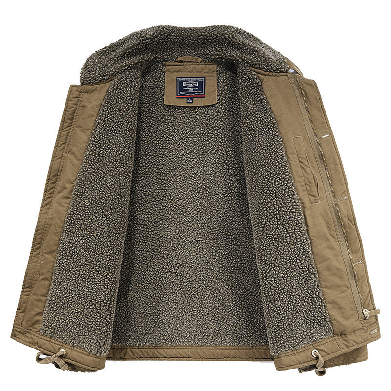 Men's canvas work jacket with sherpa lining, stand-up collar, and diagonal pockets Mune Fashion