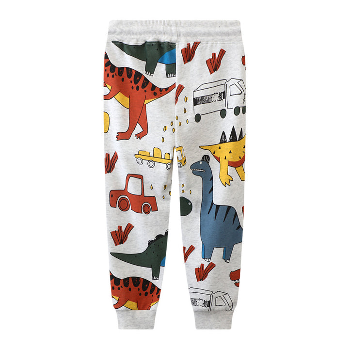Boys Jogging Pants with Colorful Dinosaur and Vehicle Design Mune Fashion