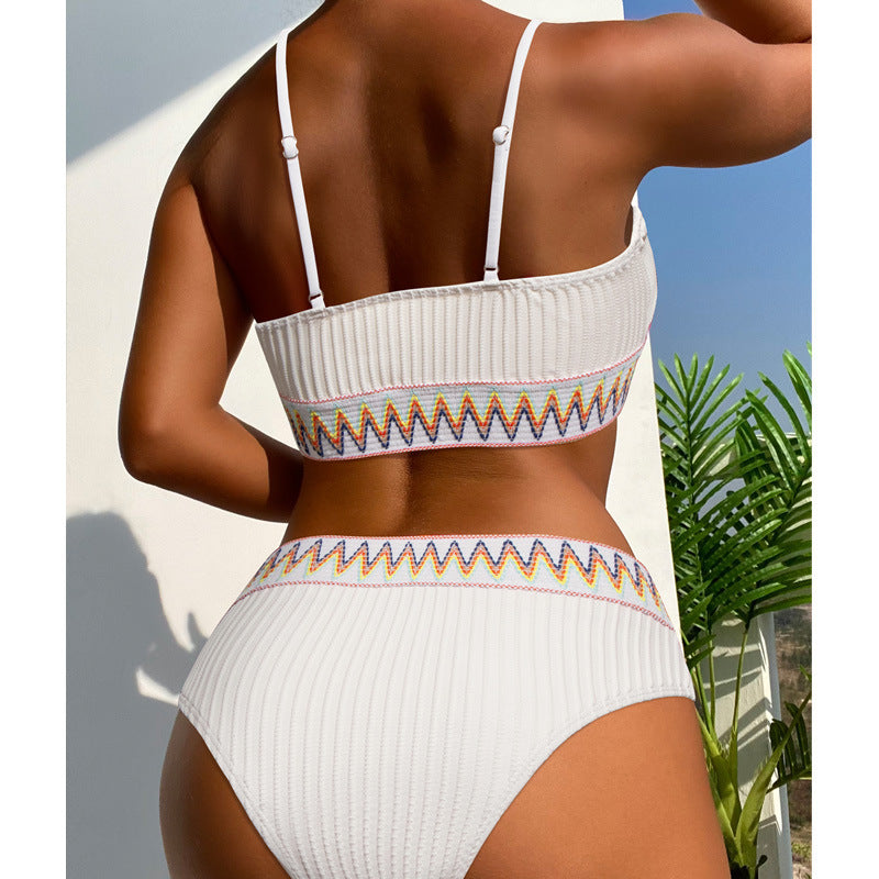 Women's High-Waisted Bikini Set with Striped Top Mune Fashion