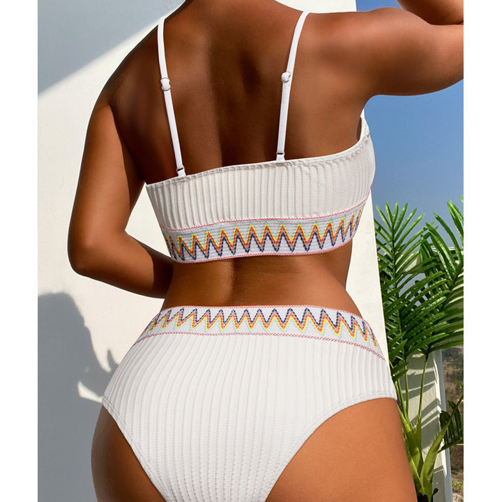 Women's High-Waisted Bikini Set with Striped Top Mune Fashion