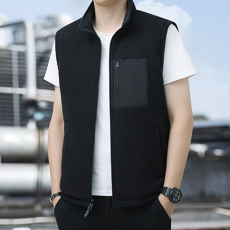 Men's warm fleece vest with zipper, chest pocket and stand-up collar Mune Fashion