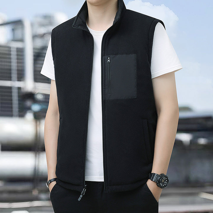 Men's warm fleece vest with zipper, chest pocket and stand-up collar Mune Fashion