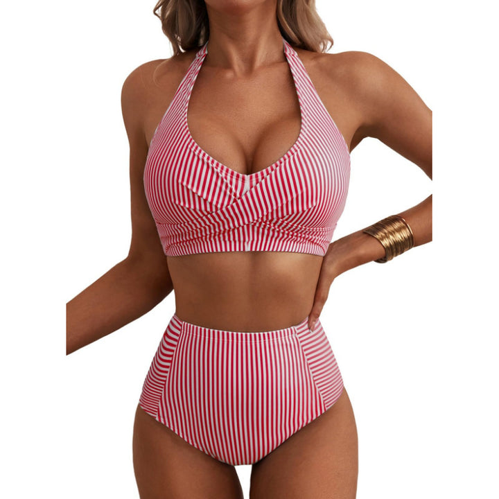Women High-Waisted Striped Bikini Mune Fashion