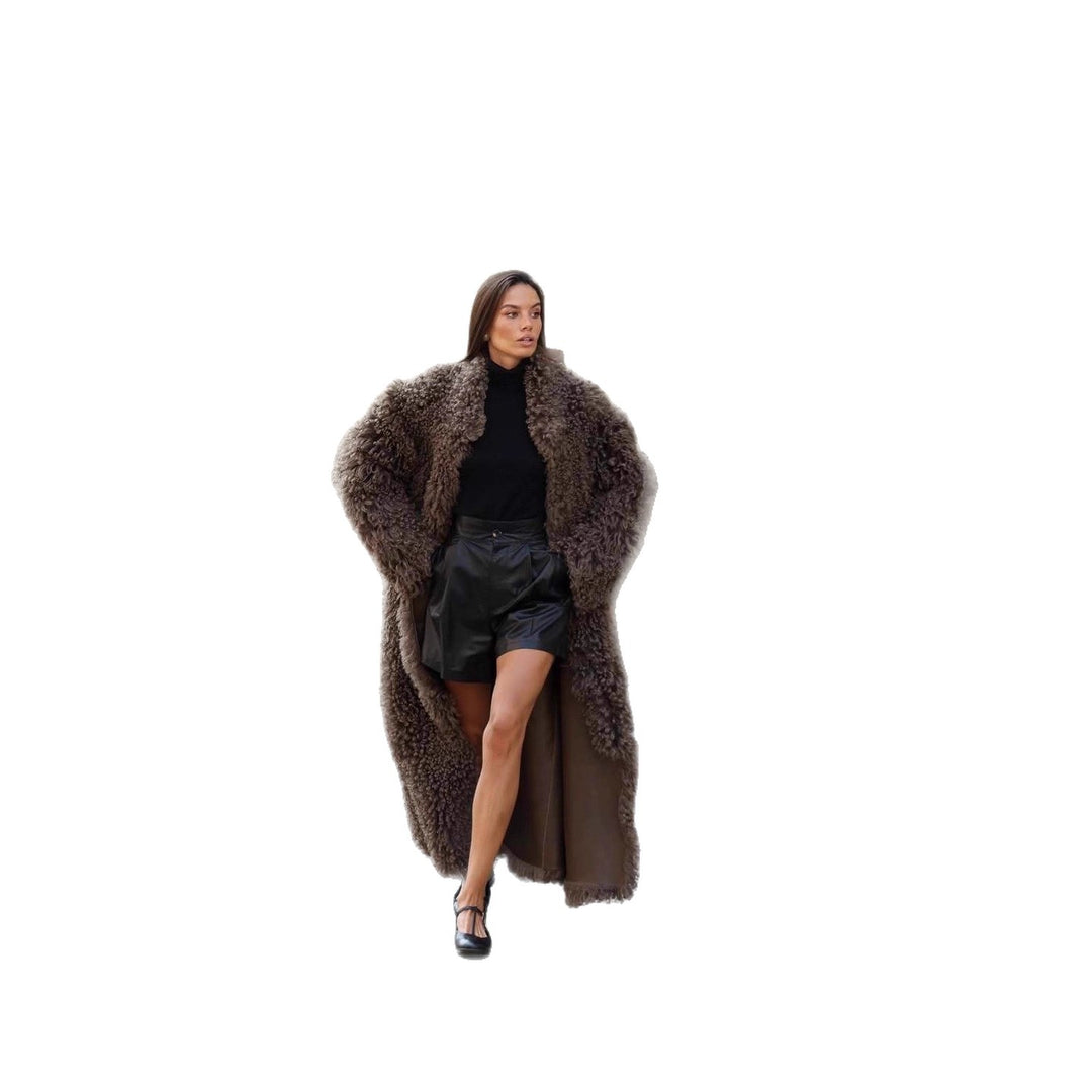 Women's Maxi Long Curly Teddy Coat in Sheepskin Look Mune Fashion