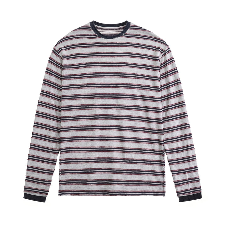 Unisex Long-sleeved fine knit shirt with striped structure and ribbed collar Mune Fashion
