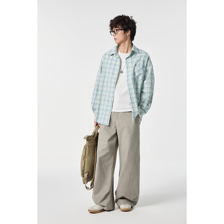 Unisex Oversize Check Shirt Jacket made of lightweight cotton blend with a patch chest pocket Mune Fashion