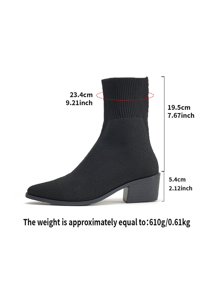Women’s knitted ankle boots with sock-like shaft and mid-high block heel Mune Fashion