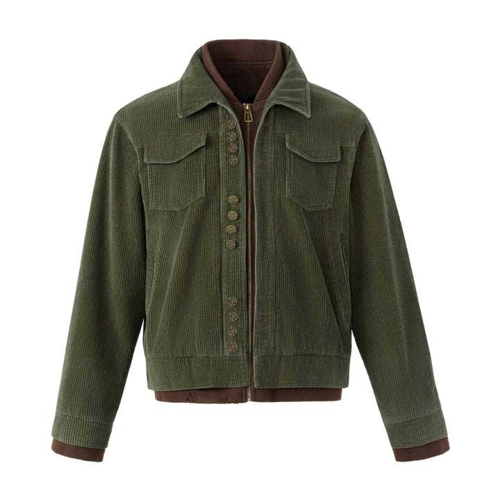 Men's short jacket made of corduroy with decorative button placket and inner zip.