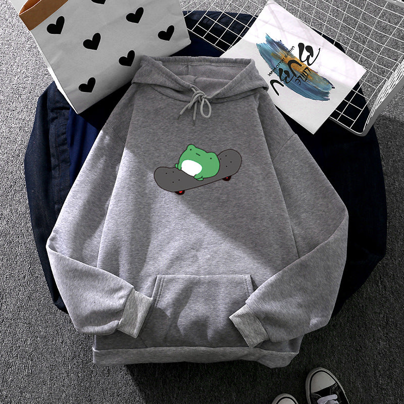 Unisex hooded sweatshirt with skater frog print, soft fleece inner lining and kangaroo pocket Mune Fashion