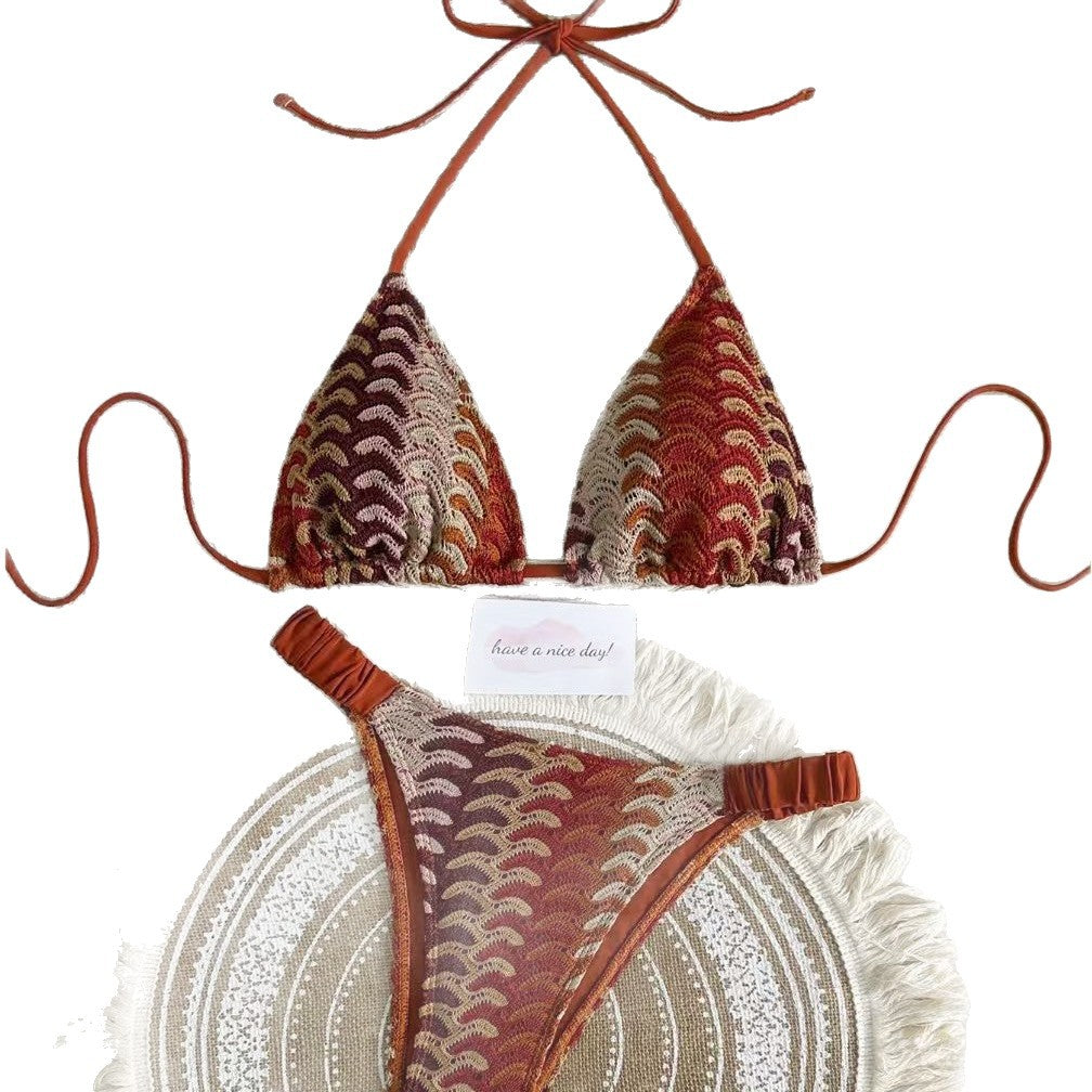 Women Triangle Bikini with Colorful Crochet Pattern Mune Fashion