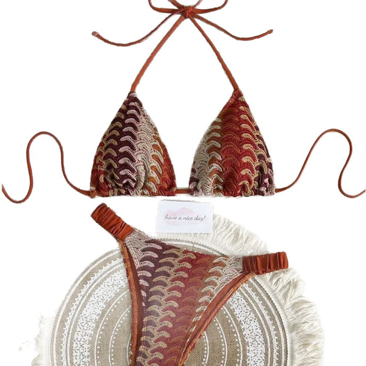 Women Triangle Bikini with Colorful Crochet Pattern Mune Fashion