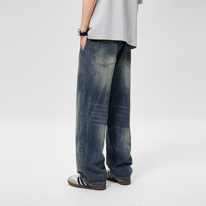 Men's baggy jeans in vintage wash with high waist, relaxed leg & subtle distressed look Mune Fashion