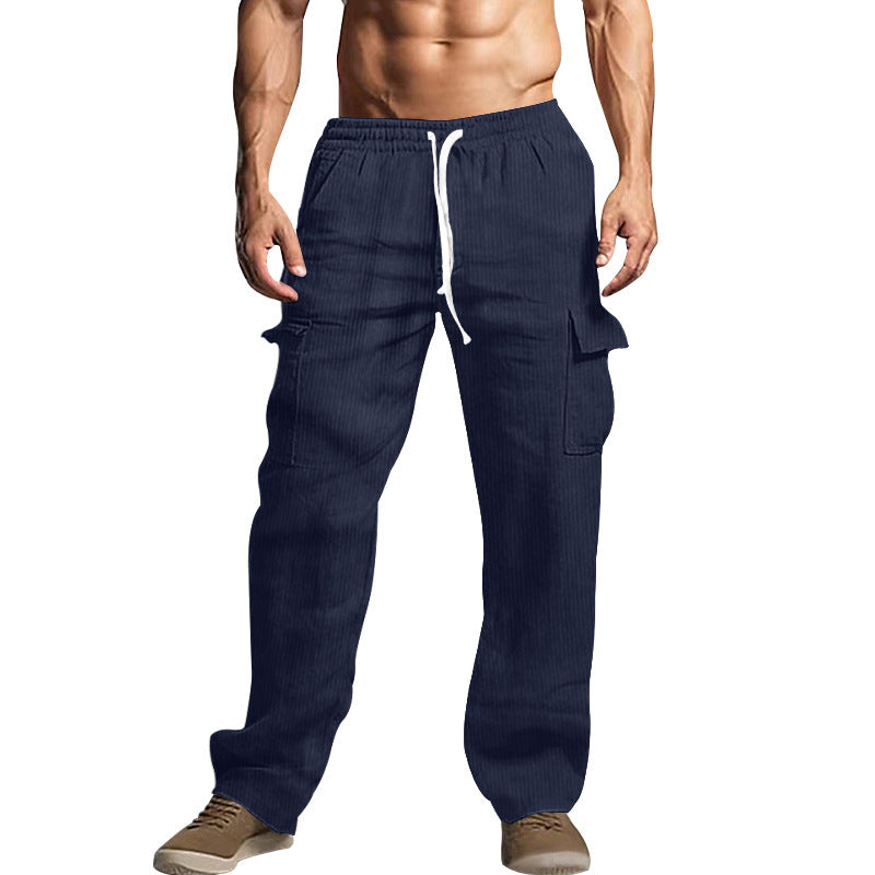 Men's corduroy cargo pants with elastic waistband, drawstring & applied flap pockets Mune Fashion