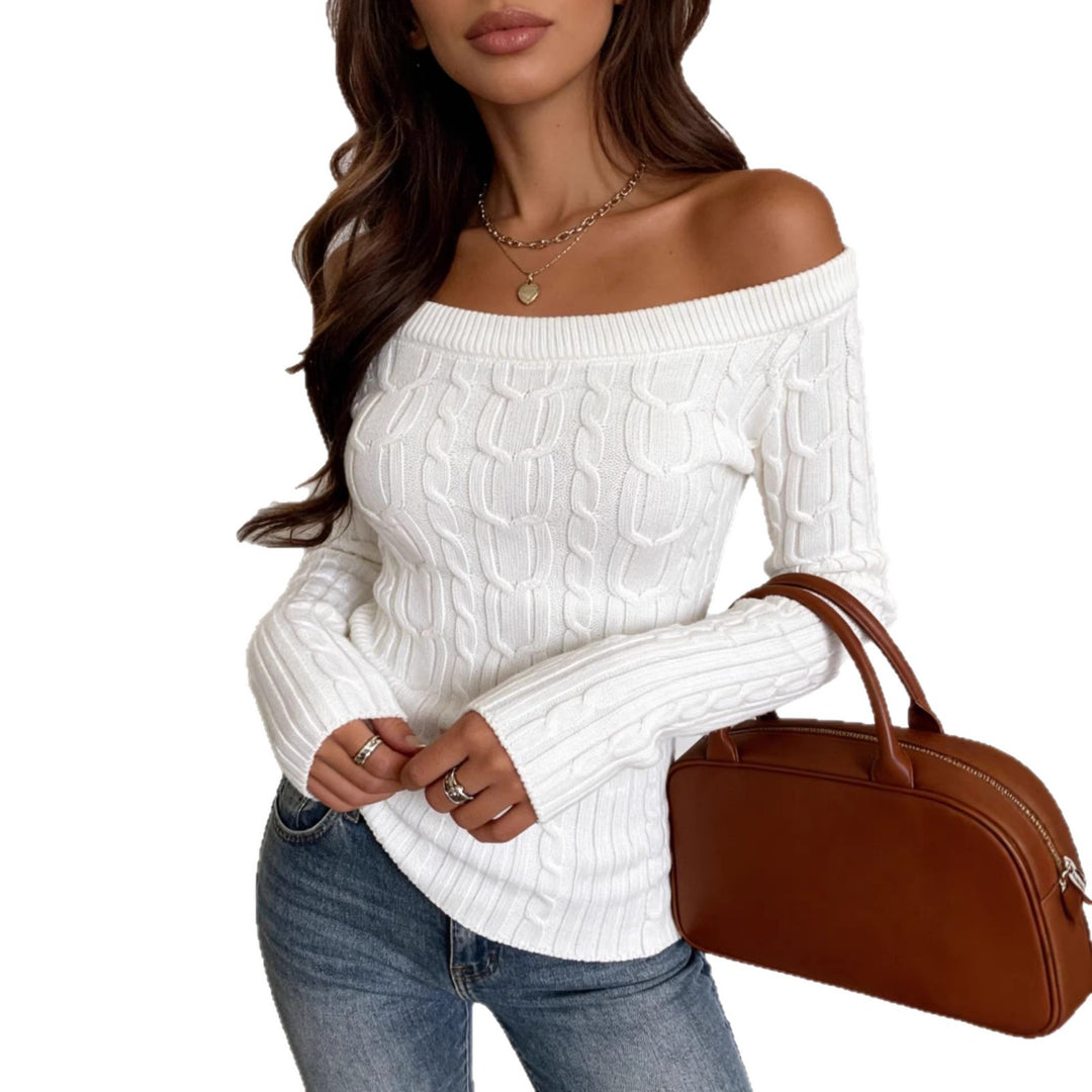 Women's Off-Shoulder Cable Knit Sweater with Fitted Silhouette Mune Fashion