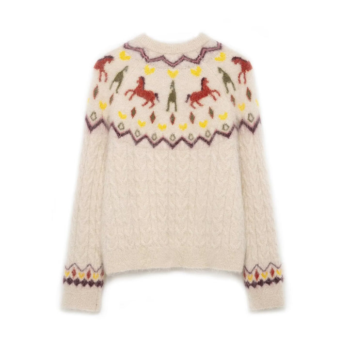 Women 10+ patterned mohair cardigan with Norwegian pattern, cable knit and button placket Mune Fashion