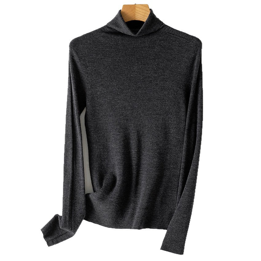 Ladies Fine Turtleneck Fine Knit Sweater with Slim Silhouette and Elastic Hem Mune Fashion