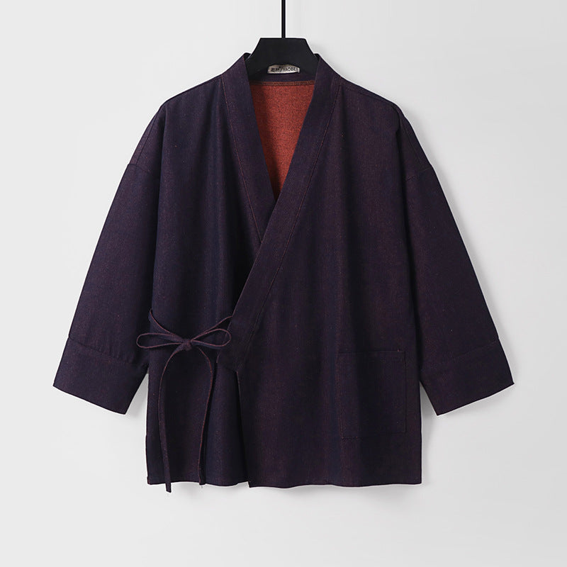 Women Lightweight Two-Tone Kimono Jacket with Ties and Contrasting Inner Lining Mune Fashion