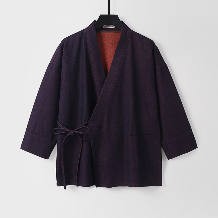 Women Lightweight Two-Tone Kimono Jacket with Ties and Contrasting Inner Lining Mune Fashion