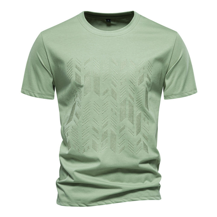 Men's round neck shirt made of cotton blend with geometric laser perforation and straight cut Mune Fashion