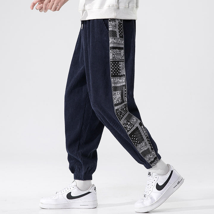 Men's cord joggers with bandana side insert, elastic waistband, tapered ankles and ribbed textured fabric Mune Fashion