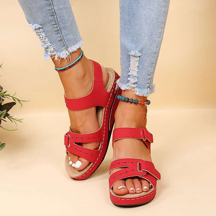 Damen Orthopädisch inspirierte Komfort-Sandalen mit doppeltem Riemensystem und leichter Keilsohle Mune Fashion
