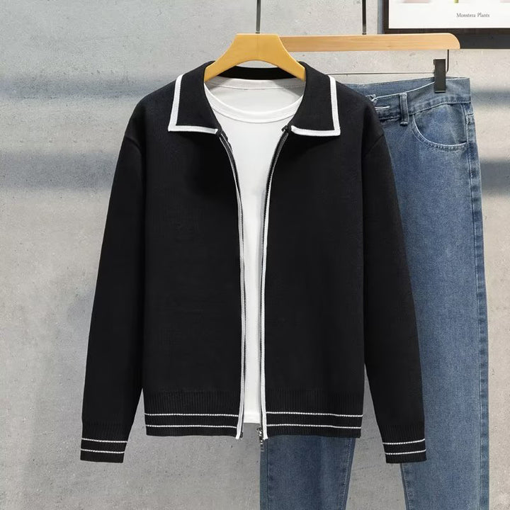 Women's Fashionable Zip-Up Cardigan with Contrast Details Mune Fashion