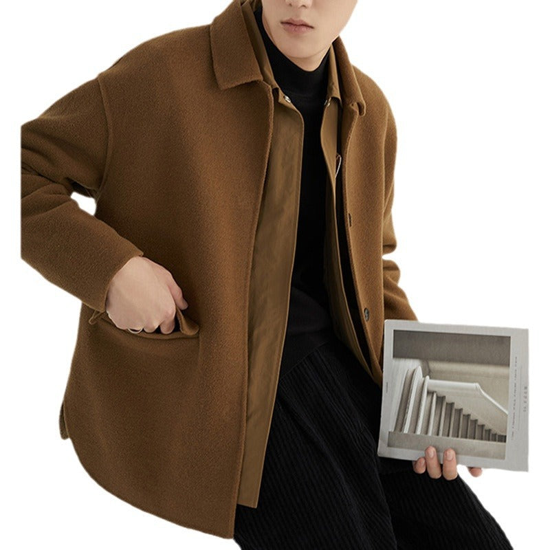 Men's Oversized Wool Blend Jacket with Shirt Collar and Patch Pockets Mune Fashion