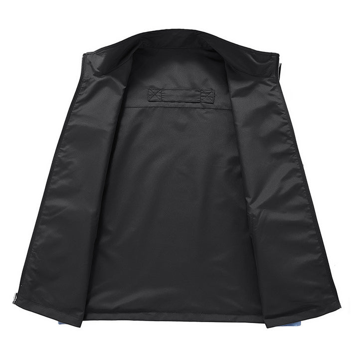 Men's Sleeveless Softshell Utility Vest with High Stand Collar, Two-Way Zipper and Concealed Pockets