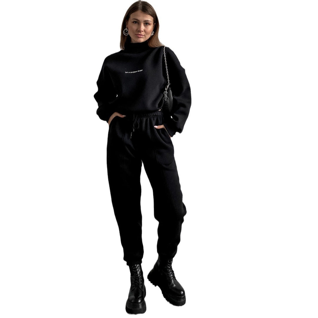Women Oversize Lounge Set with Stand Collar and Elastic High Waist Jogging Pants Mune Fashion