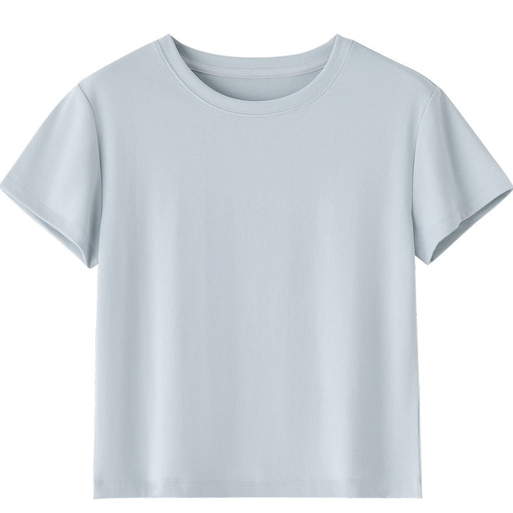 Women Short-Cut Boxy T-Shirt made from soft cotton stretch with round neck Mune Fashion
