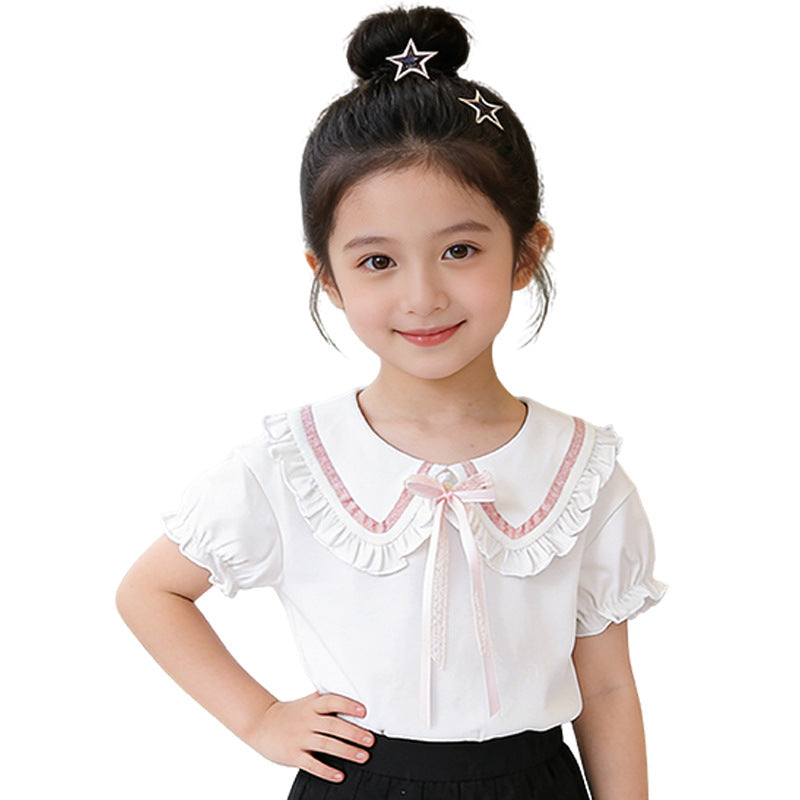 Girl's blouse with ruffle details and decorative collar Mune Fashion