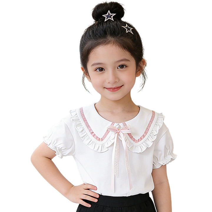 Girl's blouse with ruffle details and decorative collar Mune Fashion
