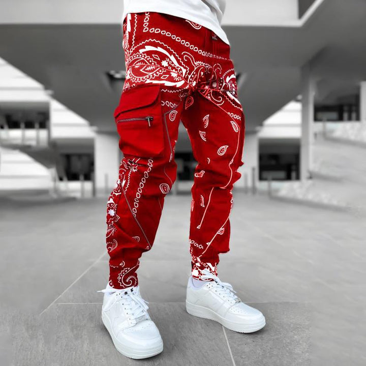 Men's cargo jogging pants with bandana print, drawstring & multiple pockets Mune Fashion