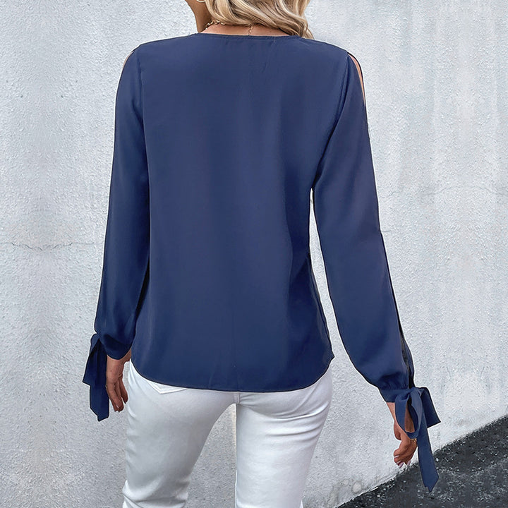 Women Playful Blouse with Cut-Out Details and Ruffle Elements Mune Fashion