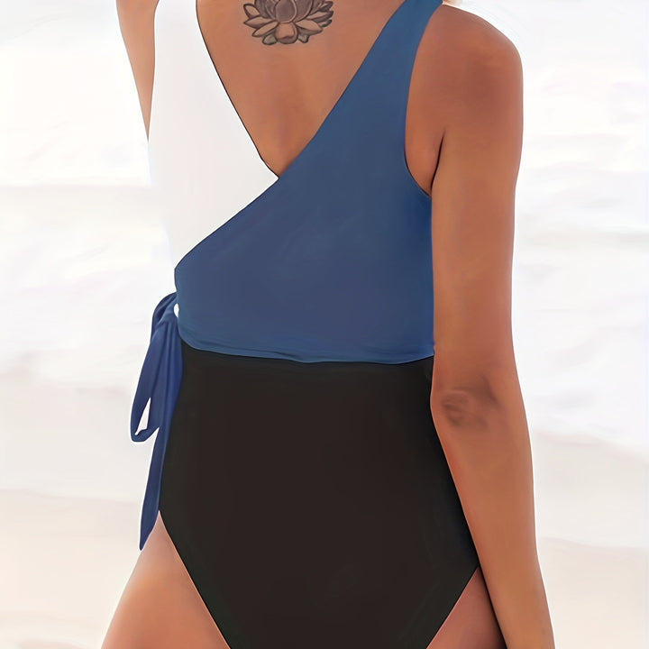 Women's One-Piece Swimsuit with Fashionable Wrap Design and Side Ties Mune Fashion
