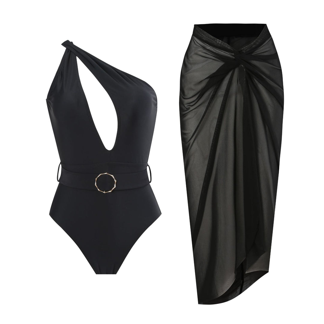 Women's one-piece swimsuit with asymmetric cut and elegant wrap skirt Mune Fashion
