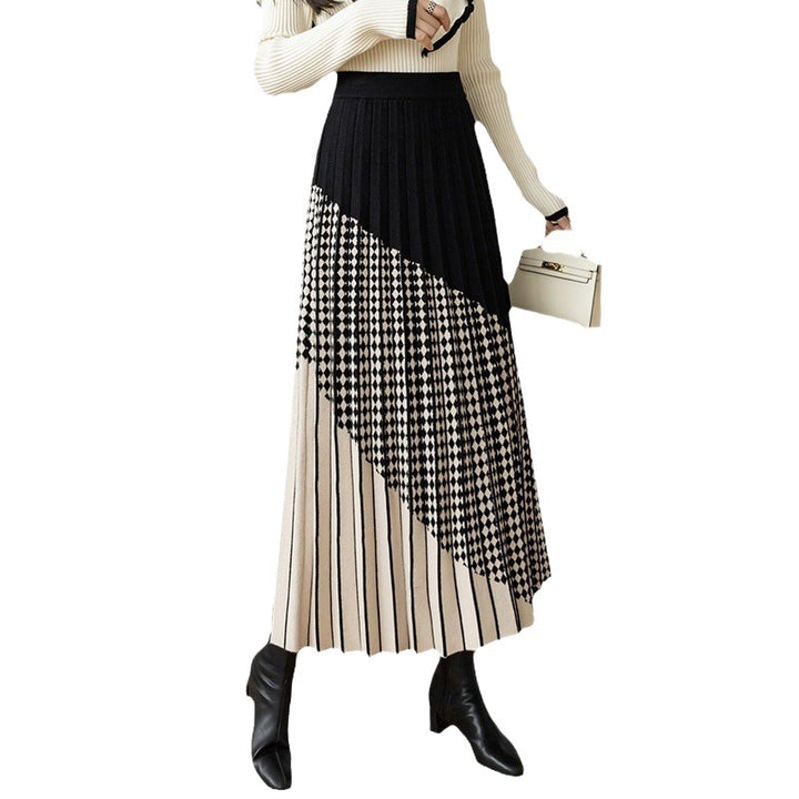 Women's Pleated Maxi Skirt with Geometric Pattern Mune Fashion