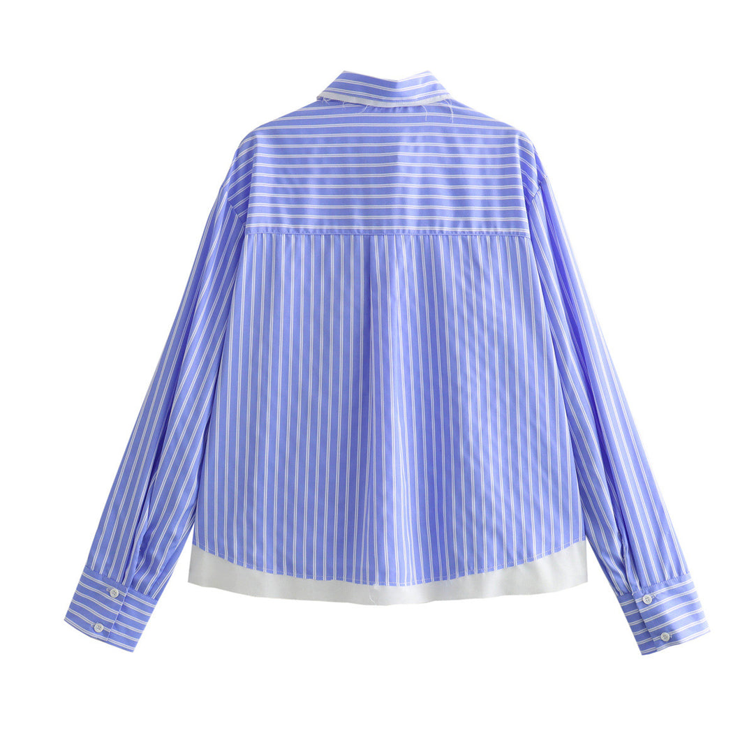 Women's oversized shirt blouse with button-down collar, chest pocket, and contrasting hem Mune Fashion