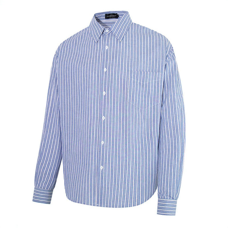 Men's Oversize Shirt made of cotton blend with fine stripes, Kent collar and chest pocket Mune Fashion