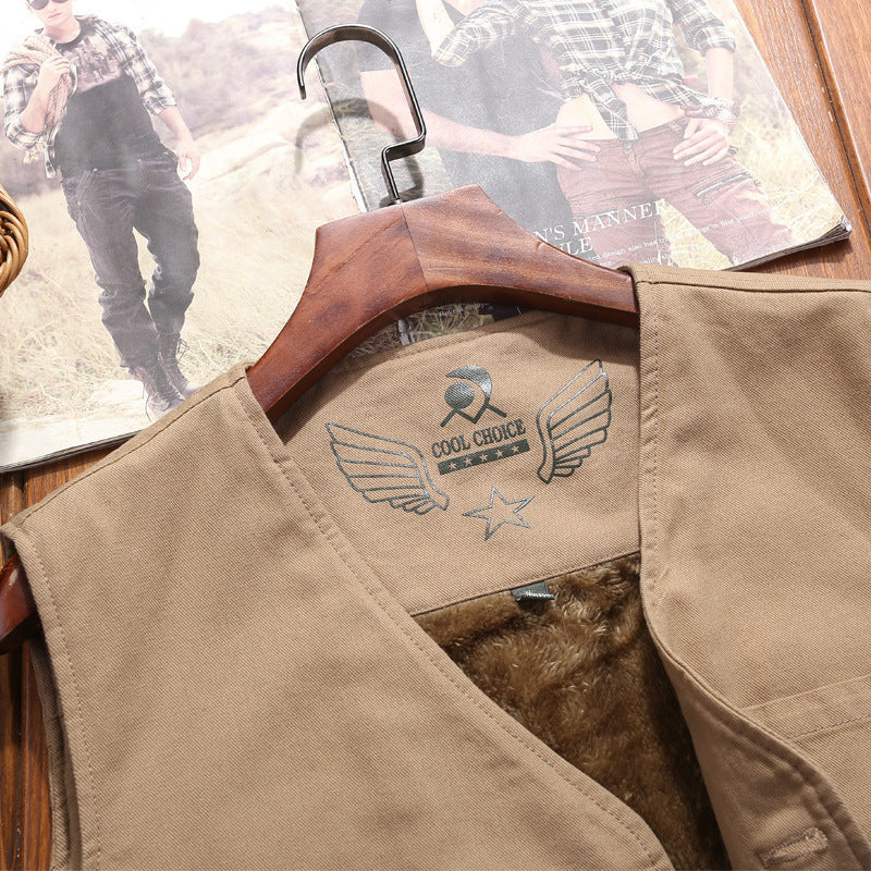 Men's padded canvas teddy vest with Sherpa lining and multiple pockets Mune Fashion