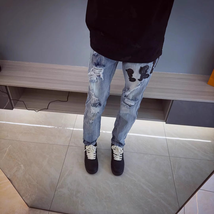 Men's Fashion Ripped Jeans with Creative Applications Mune Fashion 1788342069