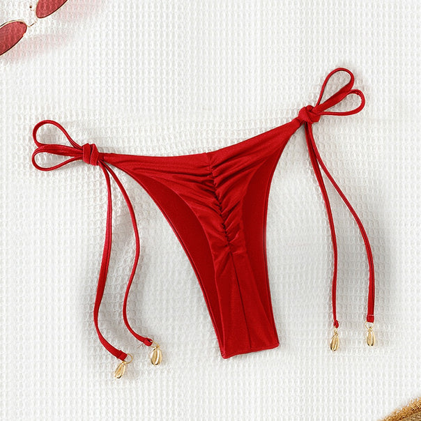 Ladies High-Waist Bikini Bottoms with Adjustable Ties Mune Fashion