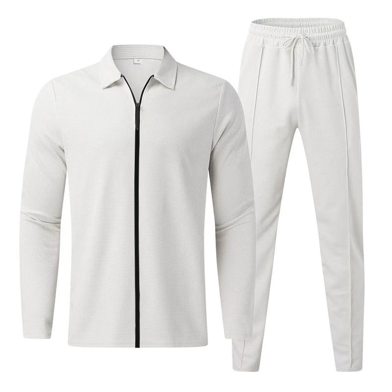 Men's waffle texture loungewear set with half-zip polo & tapered joggers Mune Fashion