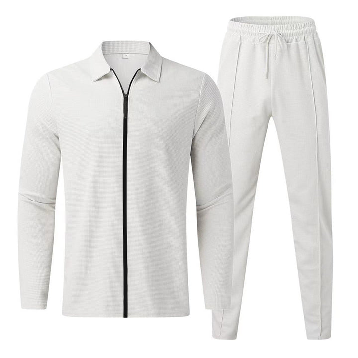 Men's waffle texture loungewear set with half-zip polo & tapered joggers Mune Fashion