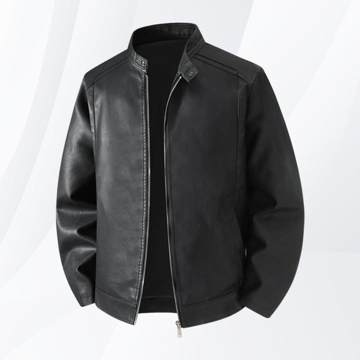 Men's Simple Faux Leather City Jacket with Stand Collar, Two-Way Zipper & Side Pockets Mune Fashion