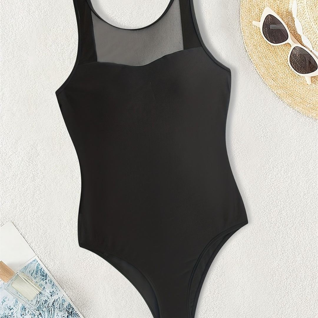Ladies High-Neck Swimsuit with Transparent Mesh Details Mune Fashion