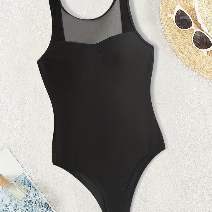 Ladies High-Neck Swimsuit with Transparent Mesh Details Mune Fashion