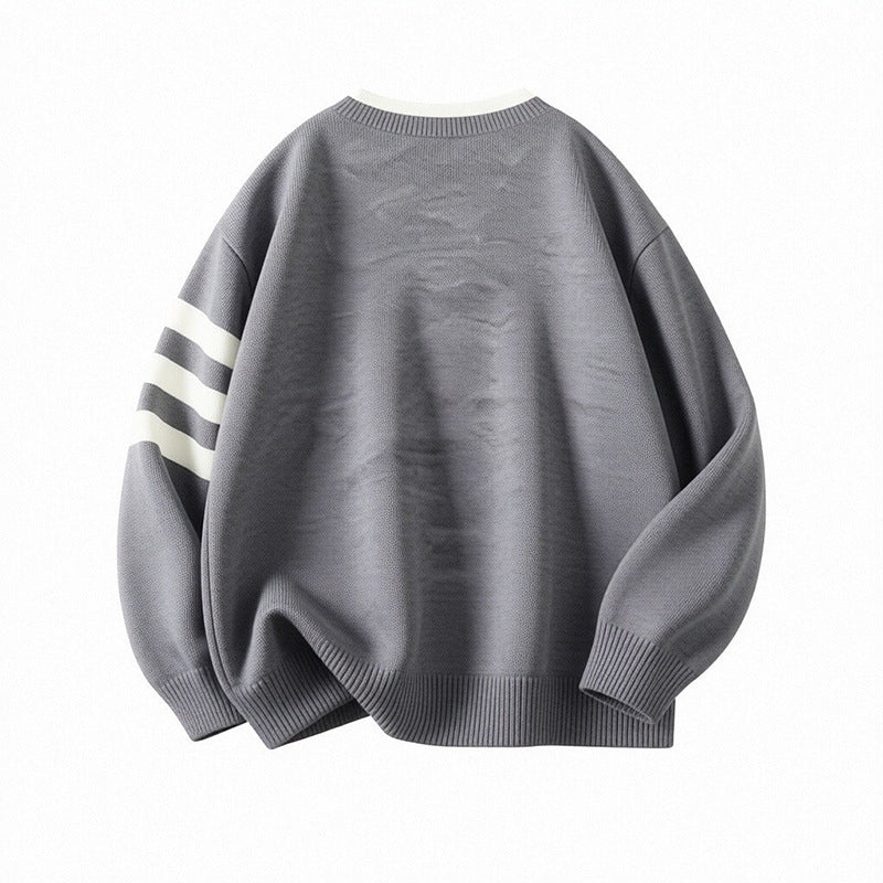 Women's Sporty Oversized Sweater with Button Placket and Stripes Mune Fashion