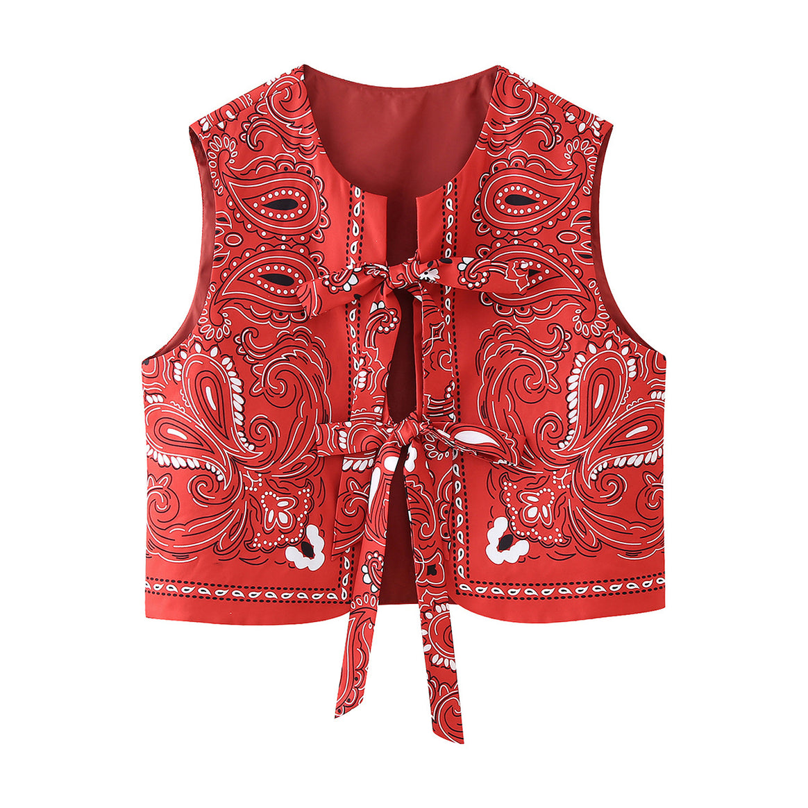 Women's sleeveless bandana print crop vest with double bow tie closure Mune Fashion